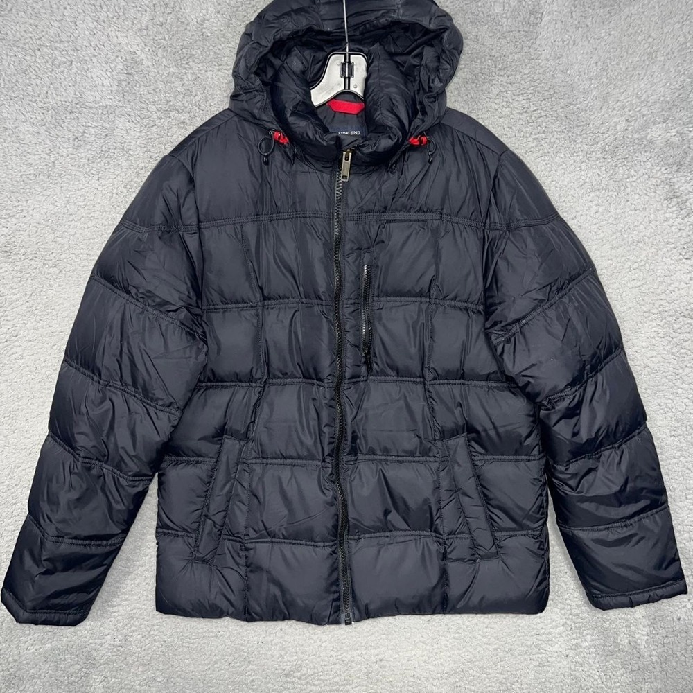 Land's End Down Puffer Jacket‎ Women's Size M Black Detach Hood Quilted Bomber